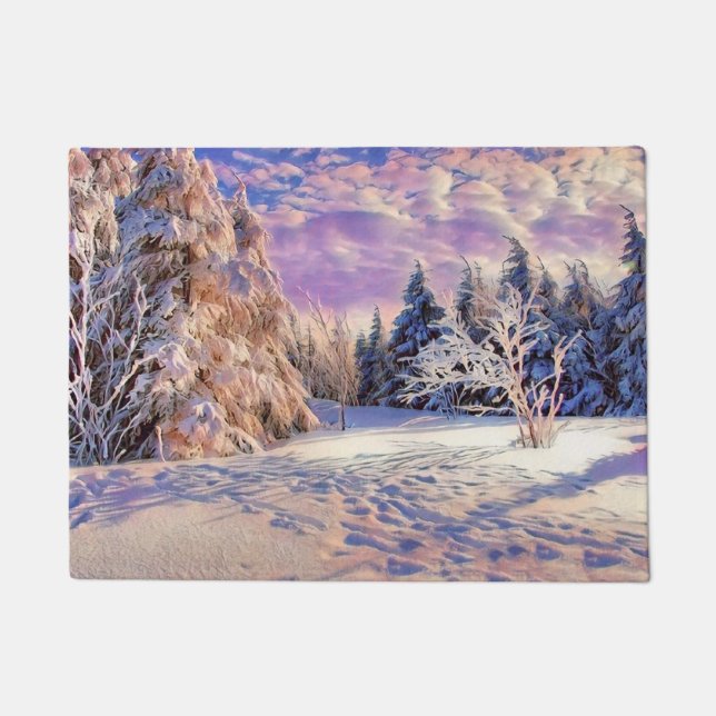 Winter scenery with snowed trees watercolor  doormat (Front)