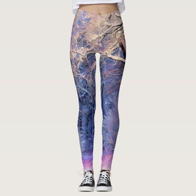 Winter scenery with snowed trees watercolor  leggings (Front)