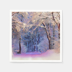 Winter scenery with snowed trees watercolor  napkin