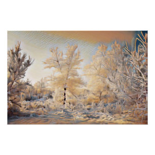Winter scenery with snowed trees watercolor poster
