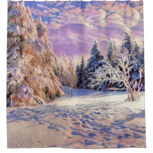 Winter scenery with snowed trees watercolor  shower curtain