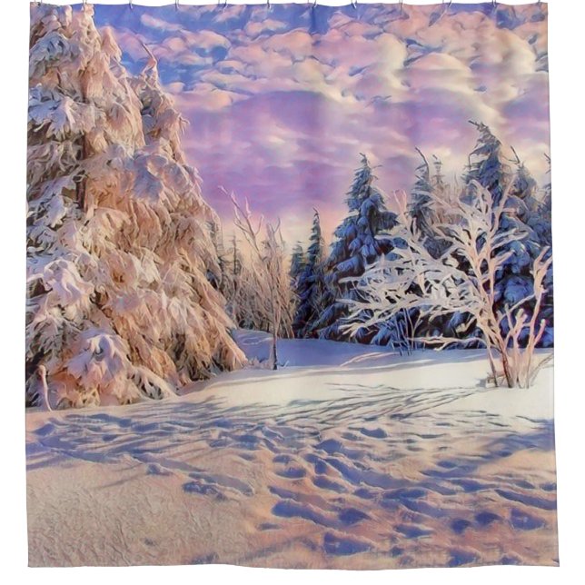 Winter scenery with snowed trees watercolor  shower curtain (Front)