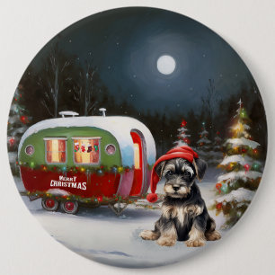Winter Schnauzer Caravan Christmas Adventure 6 Cm Round Badge