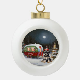 Winter Schnauzer Caravan Christmas Adventure Ceramic Ball Christmas Ornament