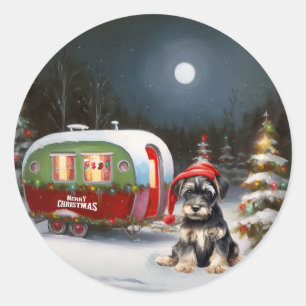 Winter Schnauzer Caravan Christmas Adventure Classic Round Sticker