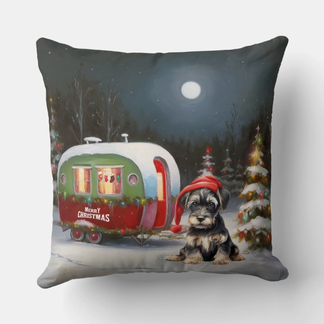 Winter Schnauzer Caravan Christmas Adventure Cushion (Back)
