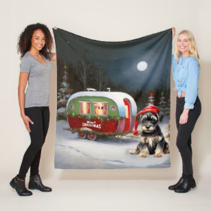 Winter Schnauzer Caravan Christmas Adventure Fleece Blanket