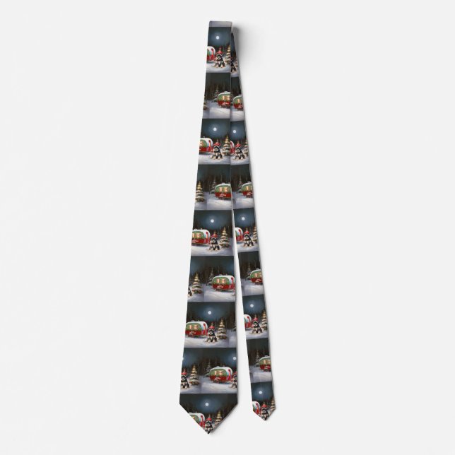 Winter Schnauzer Caravan Christmas Adventure Tie (Front)