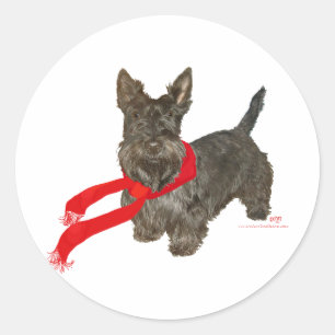Winter Scottie in Wam Scarf Classic Round Sticker
