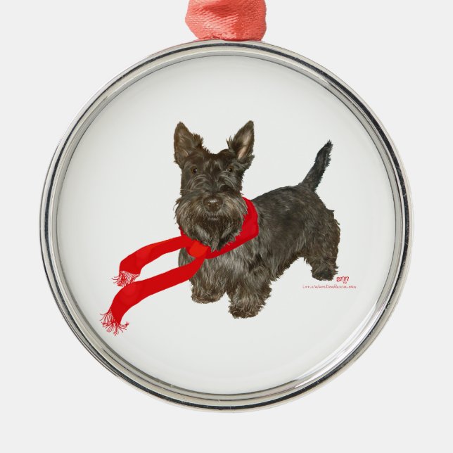 Winter Scottie in Wam Scarf Metal Tree Decoration (Front)