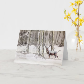 Winter Scottish Stag Painting By MirandaPA Card