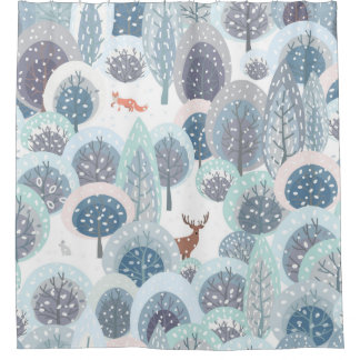 Winter seamless pattern with abstract flat handdra shower curtain