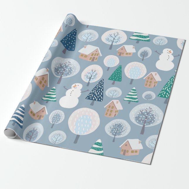 Winter seamless pattern with abstract flat handdra wrapping paper (Unrolled)