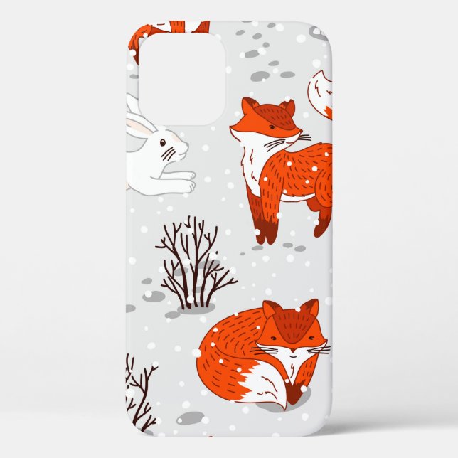 Winter seamless pattern with cute foxes and bunny. Case-Mate iPhone case (Back)
