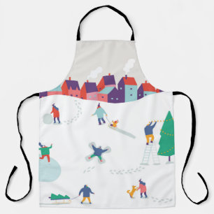 Winter season background people characters. Winter Apron