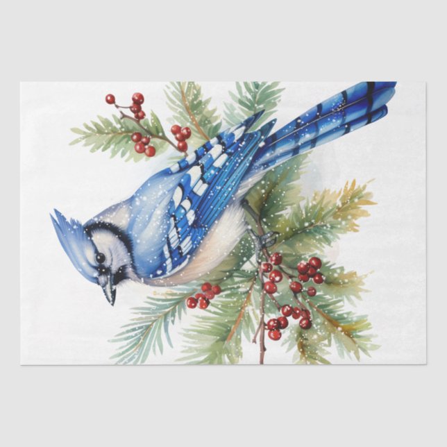 Winter Season Blue Jay Bird Tissue Paper (Front)
