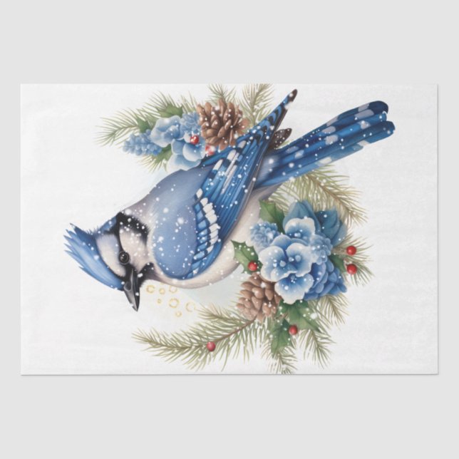 Winter Season Blue Jay Bird Tissue Paper (Front)