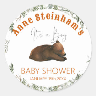 Winter Season Simple Baby Boy Shower Classic Round Sticker
