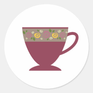 Winter seasonal hot cup of tea, coffee mug classic round sticker