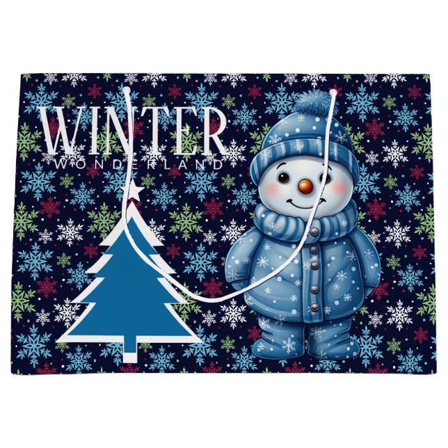 Winter Seasonal Snowman   Large Gift Bag (Front)