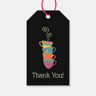 Winter seasonal tea party thank you stacked mugs gift tags