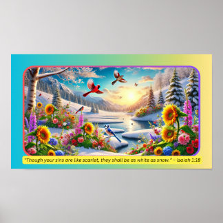 Winter Serenity: Snow Hills with Vibrant Life Poster