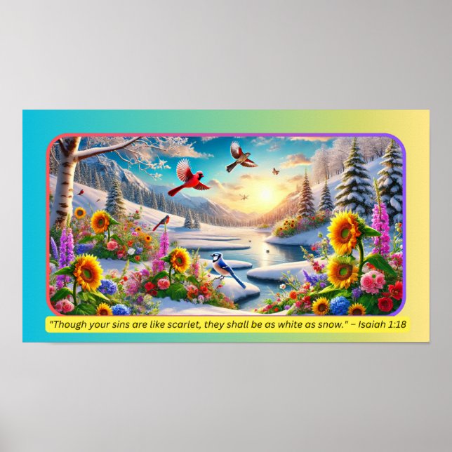 Winter Serenity: Snow Hills with Vibrant Life Poster (Front)