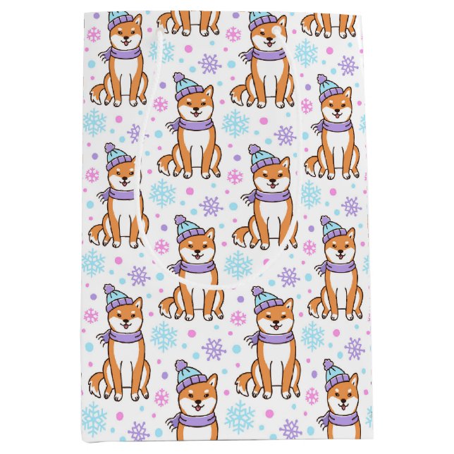 Winter Shiba Inu Christmas Tissue Paper Medium Gift Bag (Front)