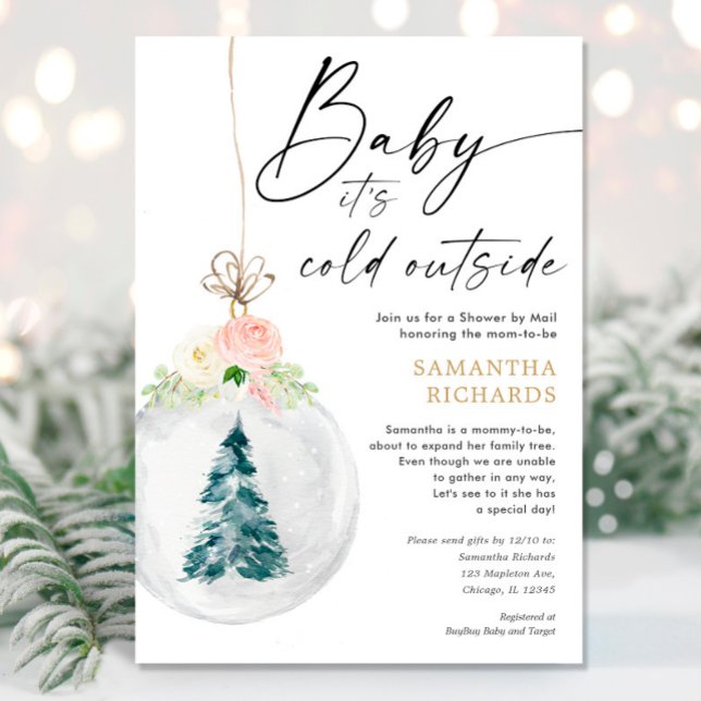 Winter Shower by Mail pink gold girl baby shower Invitation (Creator Uploaded)