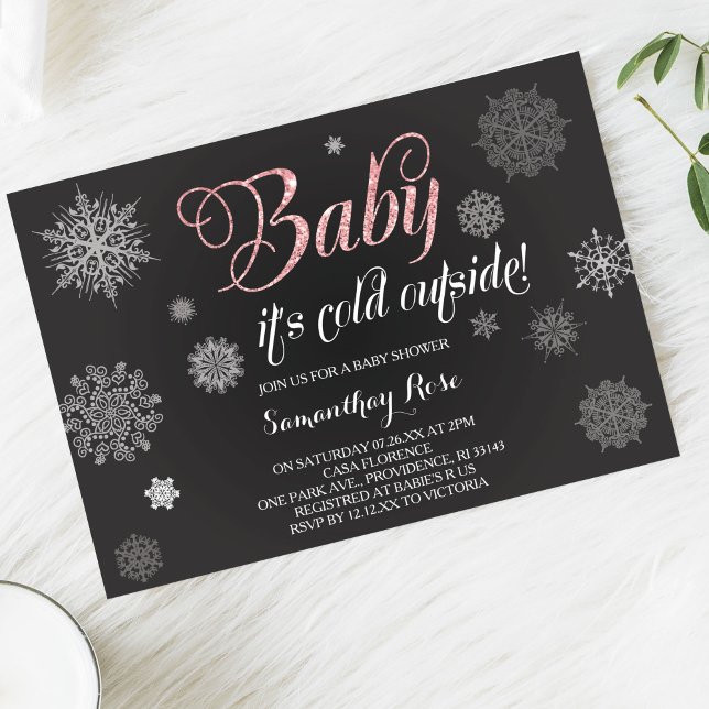 Winter Shower Invitation, Baby Pink Glitter Invitation (Creator Uploaded)