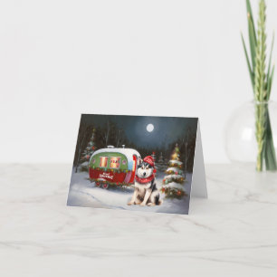 Winter Siberian Husky Caravan Christmas Adventure Card