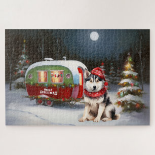 Winter Siberian Husky Caravan Christmas Adventure Jigsaw Puzzle