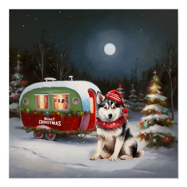 Winter Siberian Husky Caravan Christmas Adventure Poster (Front)