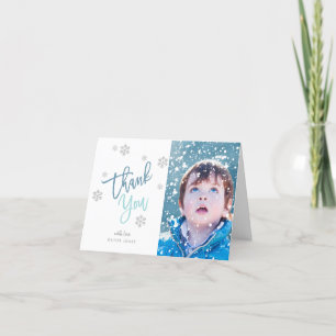 Winter Silver Glitter Snowflake Thank You Photo Card
