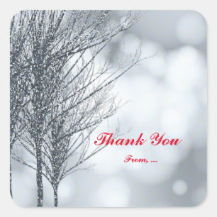 Winter Silver Glitter Trees Holiday Party Stickers