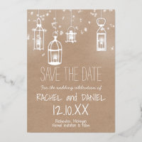 Winter silver lanterns save the date postcard