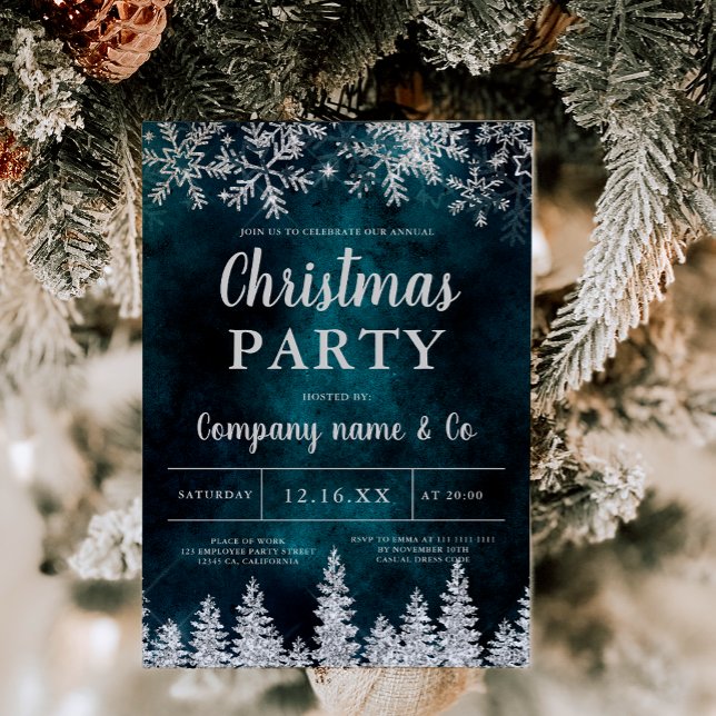 Winter silver snow pine green corporate Christmas Invitation (Winter silver snow pine green corporate Christmas Invitation)
