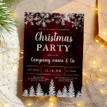 Winter silver snow pine red corporate Christmas Invitation<br><div class="desc">Time to celebrate the holiday season and Christmas with this luxury silver glitter snowflakes sparkles and silver glitter pine tree forest on an elegant festive red burgundy watercolor background,  featuring a modern cool script font typography,  perfect for Christmas corporate business party,  employees parties and more!</div>