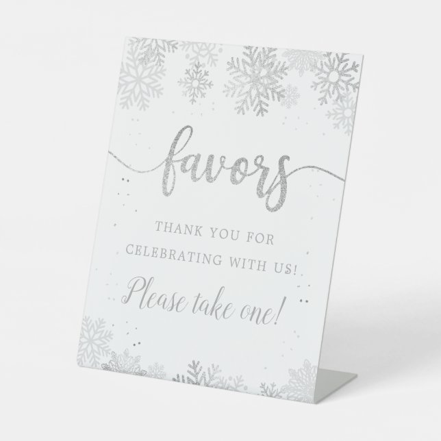 Winter Silver Snowflake Favours Please Take One Pedestal Sign (Front)