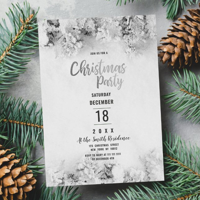 Winter silver white snow leaves Christmas Party Invitation (Winter silver white snow leaves Christmas Party)