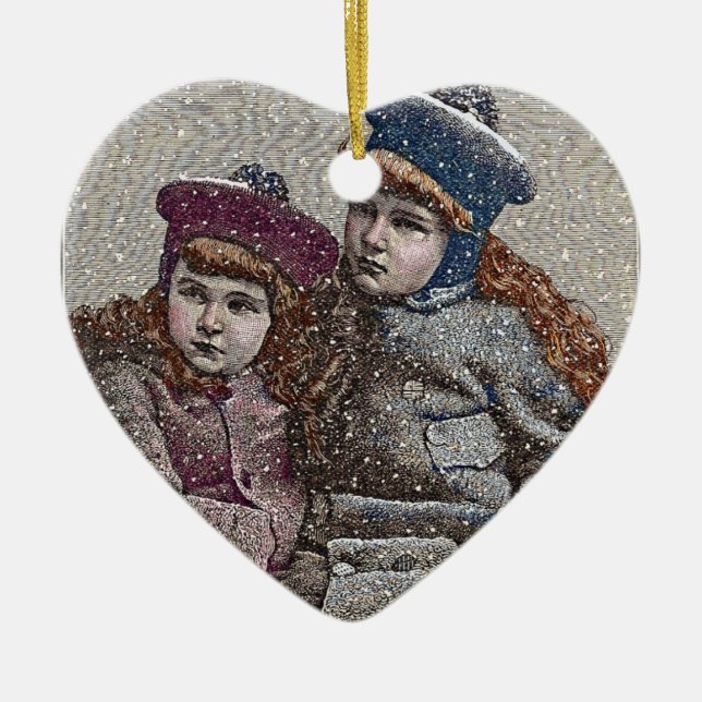 Winter Sisters Ceramic Tree Decoration (Front)