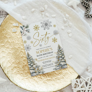 Winter Sixty Birthday Invitation Gold and Silver