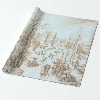 WINTER SKATERS Vintage Christmas Wrapping Paper