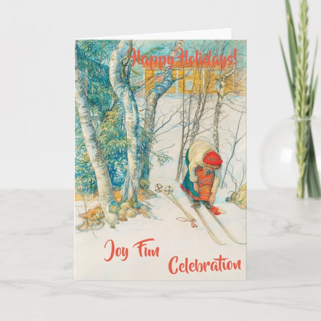 Winter Ski by Carl Larsson Holiday Card (Front)