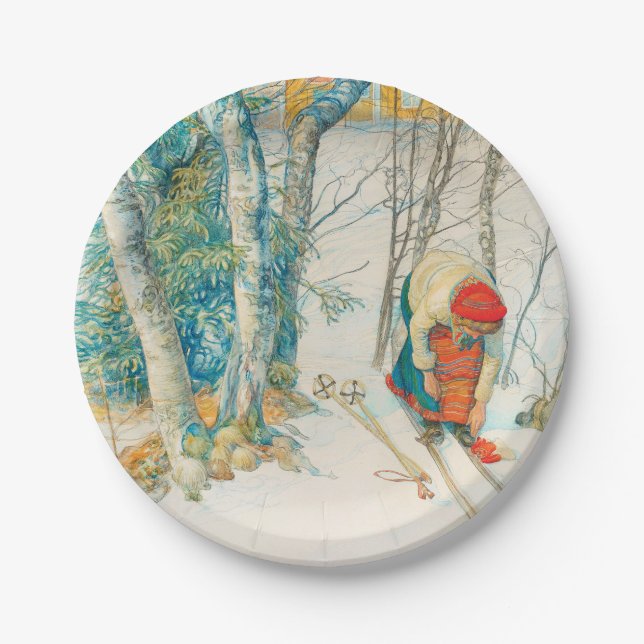 Winter Ski by Carl Larsson Paper Plate (Front)