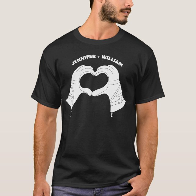 Winter Ski Gloves Hands in Heart Shape with Names T-Shirt (Front)