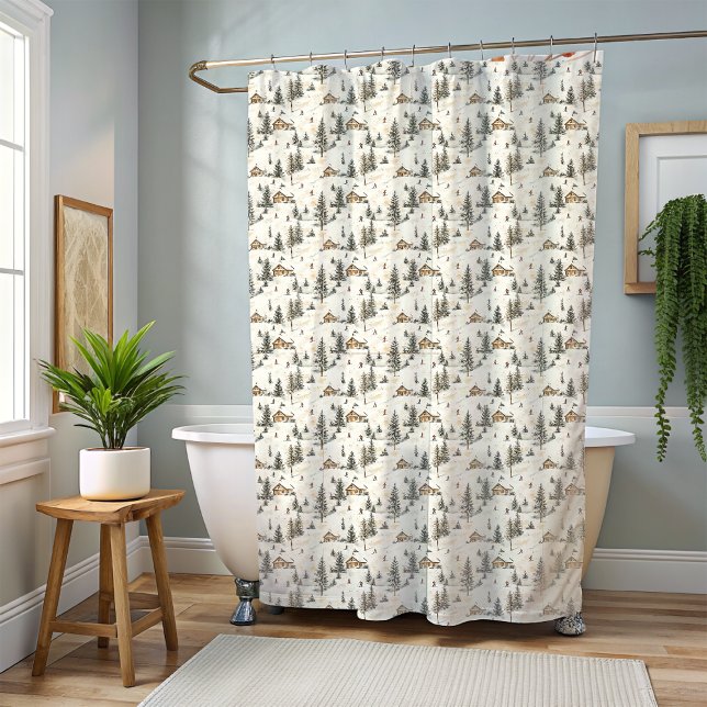 Winter Ski Lodge Shower Curtain (Creator Uploaded)