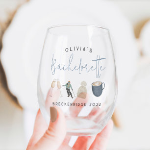 Winter Ski Resort Personalised Bachelorette Party Stemless Wine Glass