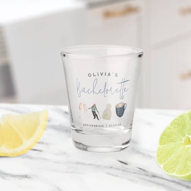 Winter Ski Resort Personalized Bachelorette Party Shot Glass (Creator Uploaded)