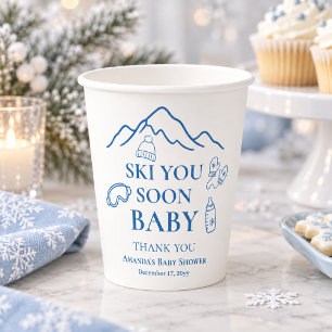 Winter Ski You Soon Blue Boy Baby Shower Paper Cups